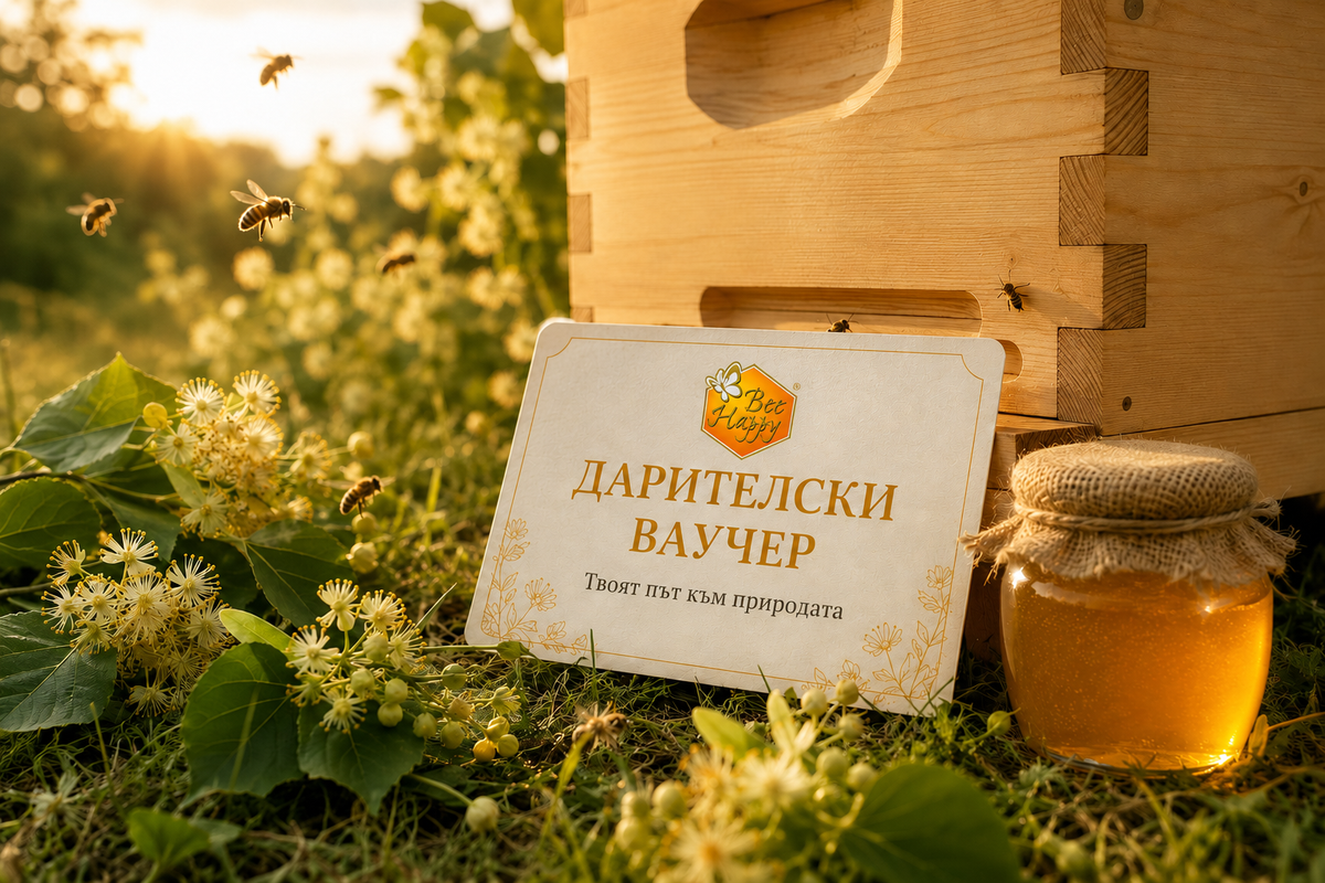 Дарителски ваучер с логото на BeeHappy до нов кошер сред липов цвят